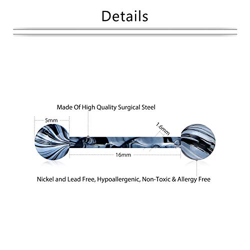 Mayhoop 14G 36Pcs Stainless Steel Nipple Rings Tongue Rings Straight Barbell Bars Piercing 14mm 16mm 18mm in Length for Women Men - color: Dark - 16mm (5/8")
