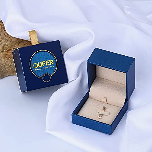 OUFER 14K Solid Gold Belly Navel Button Ring Clear 5A Cubic Zirconia Design Belly Rings Piercing Jewelry - color: white gold