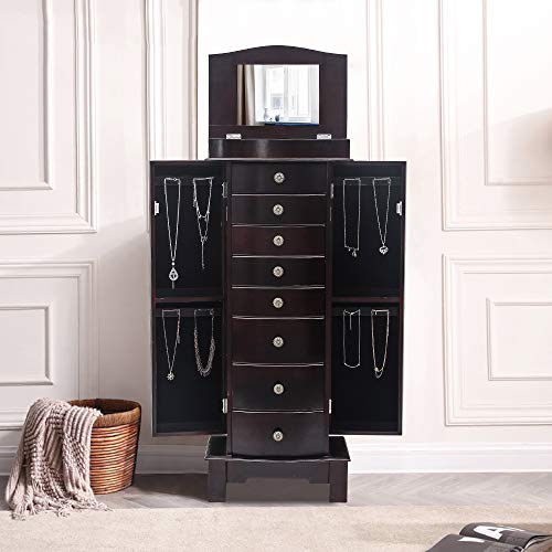 Vasitelan Standing Jewelry Armoire Cabinet Chest Jewelry Armoire with 8 Drawers,Jewelry Box Storage Organizer with Mirror, Retro Standing Wood Jewelry Cabinet - color: Style 2