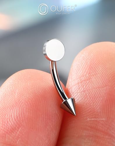 OUFER Rook Piercing Jewelry, G23 Solid Titanium Eyebrow Rings, Heart Vertical Labret Lip Jewelry, 16G Curved Barbells, Daith Rook Earrings for Women Men - color: Silver Round, size: 16G 8mm