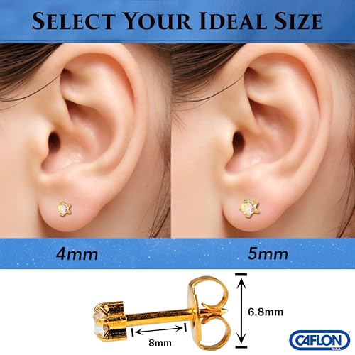Caflon 16G 24K Gold Plated Rock Crystal Piercing Studs, Sterilized, 4/5mm | 24K gold plated, hypoallergenic, sterilized, gun or needle safe, 4mm-5mm - size: 4mm
