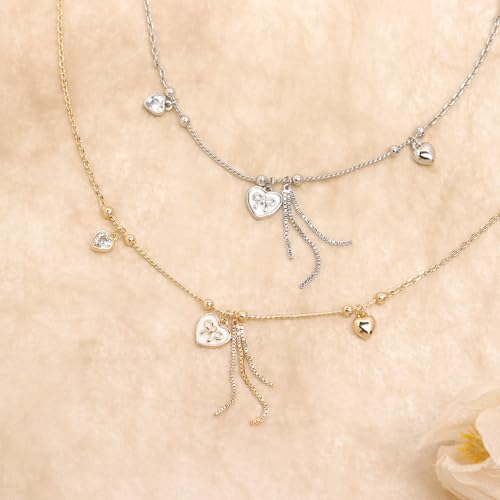 Sonateomber Gold Waterproof Ankle Bracelets for Women, Dainty Cute Adjustable Foot Non tarnish Anklets Summer Beach Jewelry Gifts - color: Silver Heart