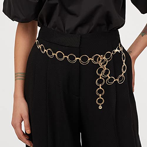 Women's Chain Belt Metal Waist Belt Chunky Belly Link Belt - color: O-ring Gold, size: L: 53.1 in