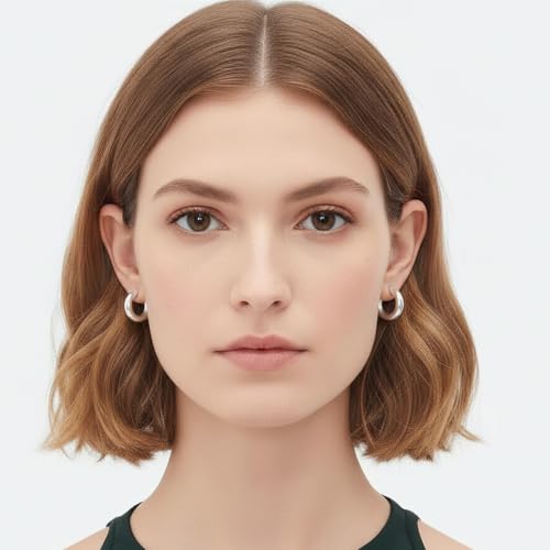 316L Chunky Stainless Steel Hoop Earrings, Fashionable Lightweight Hollow Open Hoops, Hypoallergenic Whtie Gold Plated Pipe Earrings for Women - style: 20mm, Yellow Gold