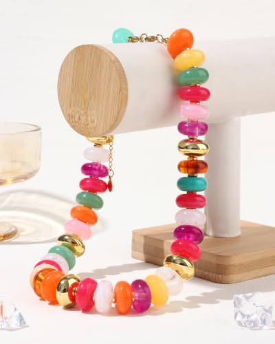 FIRAZIO Colorful Chunky Beaded Necklaces for Women | Trendy Statement Necklace Choker Necklace Boho Summer Beach Vacation Jewelry Gift - color: Colorful Beaded - 1