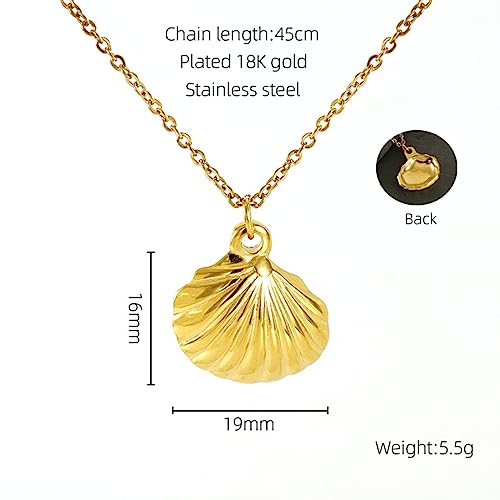18K Gold Plated Stainless Steel Bee Honeycomb Pendant Necklace, Adjustable Y Lariat Conch/Guitar/Horseshoe Necklace for Women - color: Gold, style: SeaShell