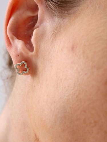 18K Gold Plated Huggie Hoop Earrings for Women, 925 Sterling Silver Post, Hypoallergenic Small Earrings - color: Clover Pavé Studs