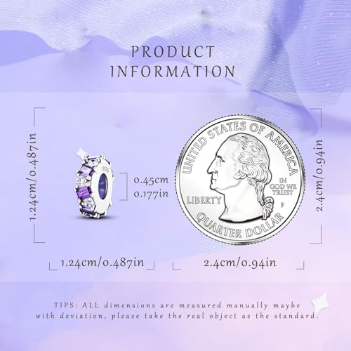 925 Sterling Silver Spacer Beads Charms for Bracelets & Necklaces Cute Charms Spacer Stopper Locating Buckle for Bracelets Retro Shaped Birthday Graduation Jewelry Gifts for Women Lover - color: Purple Stopper