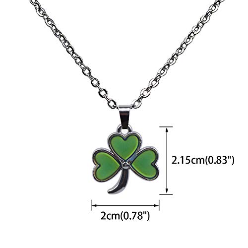 FM FM42 Temperature Sensing Color Changing Pendant Necklace with 19.29" Stainless Steel Rolo Chain - color: Clover