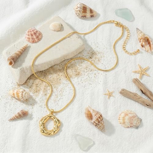 Boho Chunky Gold Statement Necklaces for Women Beach Jewelry Gifts | Versatile Everyday Wear, Pairs with Any Outfit, Ideal Gift for Any Occasion, Easy to Layer, Lightweight, Hypoallergenic - style: Hammered-Gold-B