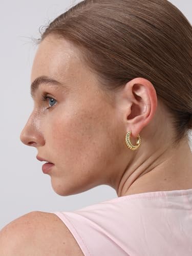 FRUMOS 18K Gold Plated Chunky Hoop Earrings for Women Fashion Thick Gold Hoops Set Jewelry for Birthday Christmas Gifts - color: Croissant Hoops