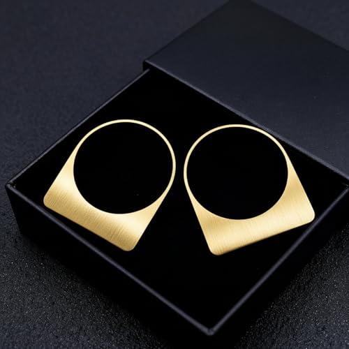 Large Earrings for Women Statement, Chunky Hoop 14k Gold Plated Big Geometric Hollow Brushed Metal Drop Dangle Studs Stainless Steel Jewelry for Womens Gift Christmas - color: Gold