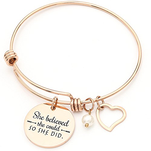 Jude Jewelers Stainless Steel Inspirational Encouragement Bracelet, She Believed She Could So She Did - color: Rose Gold