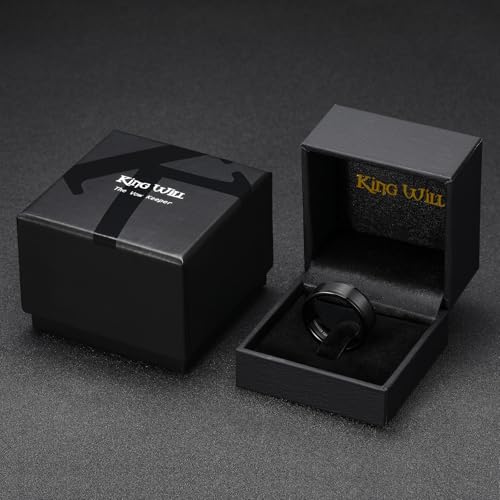 King Will Mens Brushed Wedding Band, Two Tone Matte Step Edges/Pipe Cut, Tungsten Carbide Anniversary Promise Rings Comfort Fit - color: Black Pipe Cut-8mm