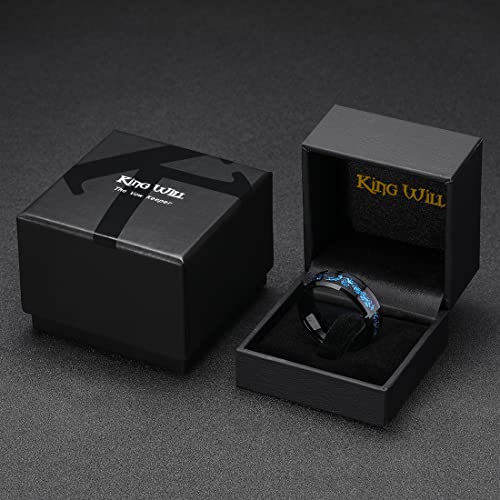 King Will Mens Wedding Band with Foils Inlay, Black/Silver/Gold Beveled Edge Glowstone Ring, 6mm/8mm Tungsten Carbide Rings Comfort Fit - color: Black&Blue-8mm