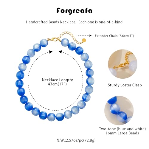 Beaded Necklace for Women Boho Chunky Large Round Beaded Statement Choker Trendy Adjustable Resin Necklaces Summer Beach Jewelry Gifts - color: Royla Blue