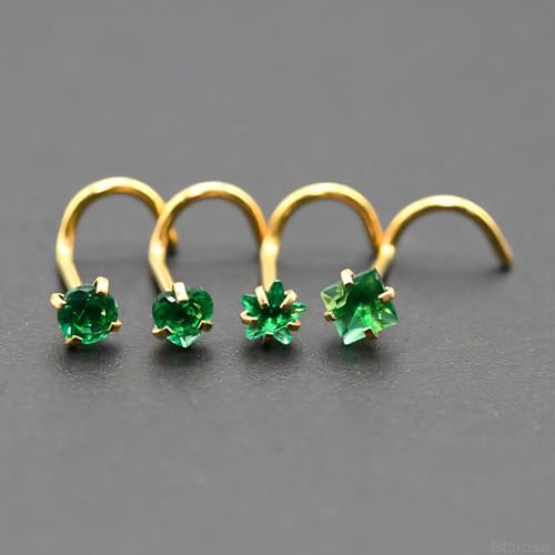 8 Pcs-Pack, Crystal Nose Studs, 20G Stainless Steel, 3mm Zircon, Multiple Shapes Zircon Labret Nose Piercing Ear Jewelry - color: Green
