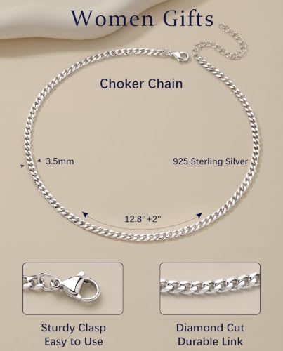 WomenGifts Cuban Link Chain Necklace for Women, Waterproof 14k Gold Silver Plated Chain Choker, Non Tarnish Stainless Steel Jewelry, 3.5/5/6/8/11mm,14/16/18 Inch Thin&Chunky&Thick - color: Silver, style: 3.5mm-12.8"