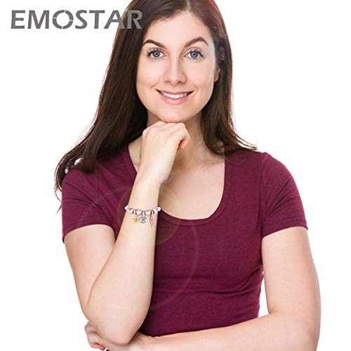EMOSTAR Jan-Dec Birthstone Charms fits European Birthday Bracelet, Dangle 925 Sterling Silver Heart Shaped Pendant with 12 Months Birthstones, Gifts for Mom/Women - color: May Birthstone