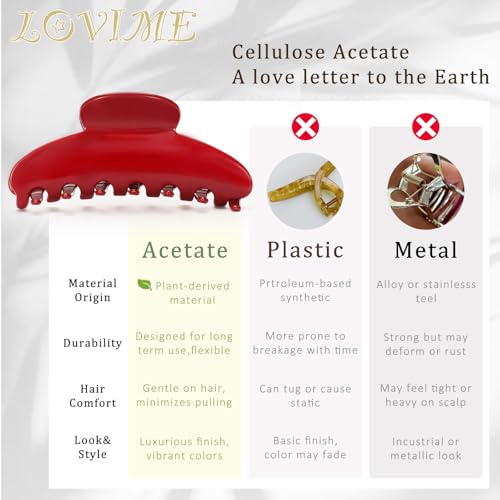 4.3 Inch Large Claw Clip for Thin Hair & Thick Half Ups, Cute Acetate French Hair Clips for Women, Non-Slip Secure Updos & Chic Daily Styles, Red - color: Red