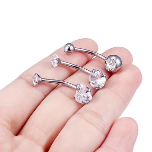 Belly Button Rings Surgical Steel Internally Threaded Belly Button Ring 10MM/12MM/14MM/16MM Navel Rings for Women Clear CZ 14G Long Bar Navel Piercing Jewelry - color: silvertone, size: 14mm bar length