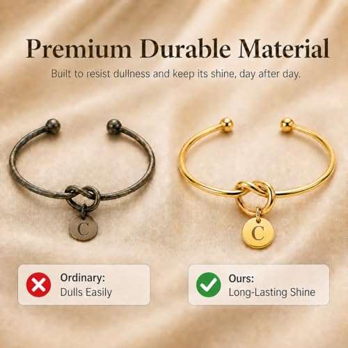 LemonRose Initial Bracelets for Women - Dainty Tie the Knot Letter A-Z 14K Gold Plated for Women Gold Cuff Bracelet for Womens Jewelry Personalized Bridesmaid Proposal Gifts - color: Gold C