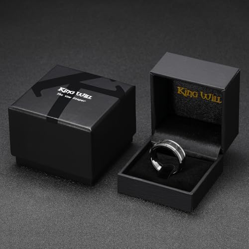 King Will Tungsten Wedding Band Wood Inlay for Men Black Beveled Edge | Black, 8mm, Beveled Edge, Comfort Fit, Wood inlay, Promise Gift - color: Gunmetal-Black