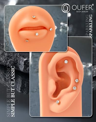 OUFER 2Pcs 20G/18G/16G G23 Titanium Threadless Nose Stud Earrings Flat Back Tiny CZ Small Nose Helix Cartilage Tragus Conch Labret Medusa Monroe Piercing Jewelry for Women Men - color: Gold, size: 1pcs, 16g 10mm, 4mm cz