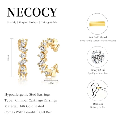 Star 14K Gold Plated Ear Cuff Earrings for Women Non Piercing, Dainty Silver Plated Clip on Cartilage Ear Cuff Non Pierced Trendy CZ Northstar Starburst Sparkling Climber Clawer Earring Jewelry - style: Huggie Hoop-2