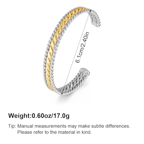 Gold and Silver Bracelets for Women Two Tone Braided Cuff Bangle Mixed Metal Statement Bracelet Fashion Jewelry