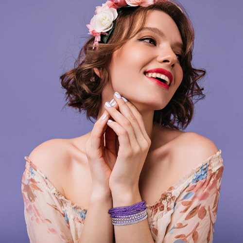 Long tiantian Leather Wrap Bracelets for Women Boho Multi Layered Bracelets Western Jewelry Hot Pink Accessories Birthday Gifts - color: 2287 purple