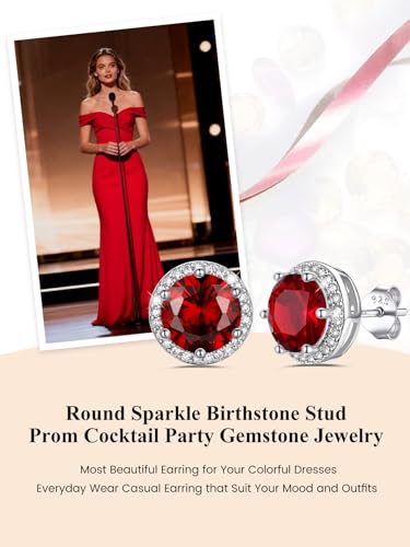 Bestyle Authentic 925 Sterling Silver 2 Carat Birthstone Earrings for Women, More Sparkle Heart/Round Solitaire Diamond Studs Earrings, Great Birthday/Christmas/Anniversary Jewelry for Wife Mother - color: 01. Jan. Garnet-Round