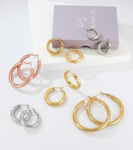 wowshow Gold Hoop Earrings for Women Chunky Hoops 14K Gold Plated Thick Hollow Tube Lightweight Earrings for Mother Birthday Gifts 20/25/30/40/50MM - color: Rose Gold-40MM