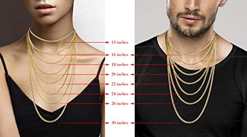 Miabella 18K Gold Over 925 Sterling Silver 3.5mm Cuban Link Chain Necklace | for Men and Women, Solid Curb, Diamond-Cut, Fine Jewelry, Made in Italy - style: Length 20 Inches (women's average length)