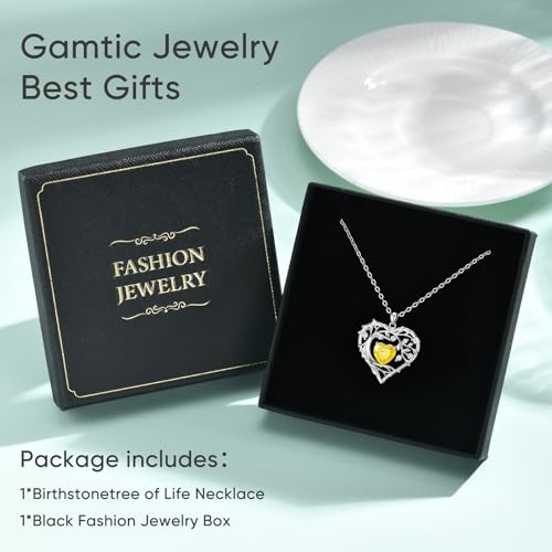 Gamtic Tree of Life Birthstone Pendant Necklace - Heart Cubic Zirconia Diamond Necklace Birth Month Necklaces Birthday Gift for Her Wife Mom Daughter Grandma Girlfriend Anniversary Jewelry Gift - style: November