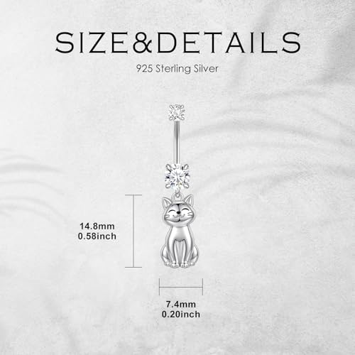 Belly Button Rings 925 Sterling Silver Belly Piercing Jewelry Hypoallergenic Navel Rings Gifts for Women - style: Cat