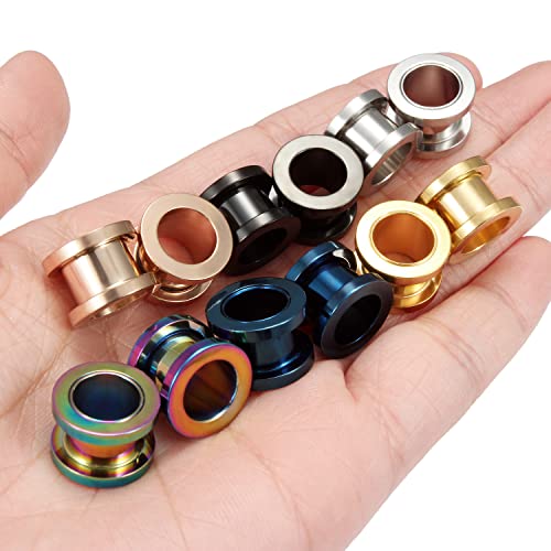 Lcolyoli Screw Fit Ear Gauges Kit Surgical Steel Tunnel Expander Earrings Earlobe Plugs Body Piercing Jewelry Set for Women Men 14G-00G 12 Pieces - style: h: 12Pcs-6 Colors-00G