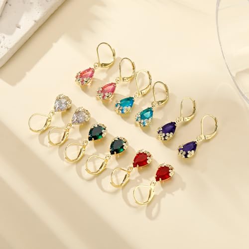 Dangle Earrings for Women Multicolor Crystal Drop Earrings Set Leverback Teardrop Earrings 925 Silver and 14K Gold Plated Hypoallergenic Fashion Cubic Zirconia Dangle Earrings Trendy Jewelry Gifts for Women - style: Teardrop Set-G 2