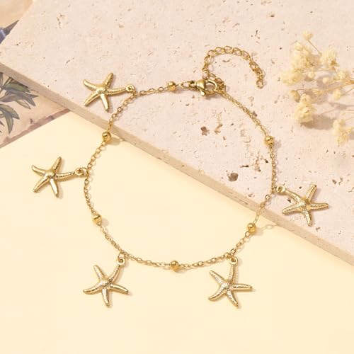 Lit Wall Gold Anklets for Women 18K Gold Plated Adjustable Summer Simple Foot Jewelry Ankle Bracelet for Women - style: Starfish