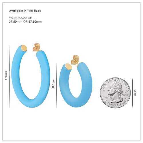 Gold Plated Multicolor Resin Chunky Thick Open Hoop Earrings in 57MM and 37.5MM Diameters - color: Blue - Bright - Matte Finish, size: 57MM (2.24") Diameter