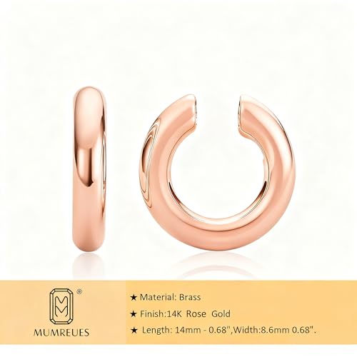 MUMREUES Chunky Ear Cuffs Non Piercing for Women 14K Gold Plated Cuff Earring Trendy Clip on Cartilage Helix Earrings Fake Earring Jewelry Gift - color: Rose Gold