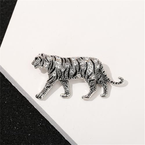 Luxury Crystal Tiger Brooch Pins for Women Men Vintage Gold-Tone Climbing Black Spots Leopard Brooch Fashion Panther Cougar Pin Suit Jackets Coat Animal Jewelry Gift - style: Silver