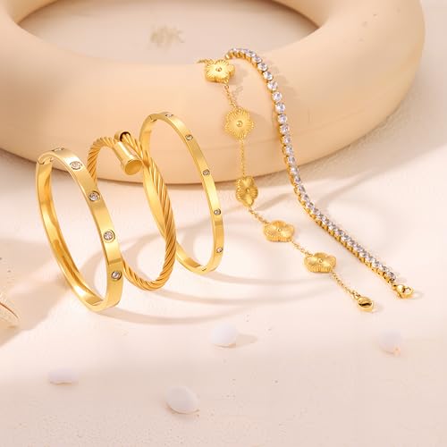 Camhanno Gold Bangles for Women - Stainless Steel Love & Friendship Bracelet Set with Gift Box | Daily Wear & Party Jewelry - color: Gold Bracelet Collection