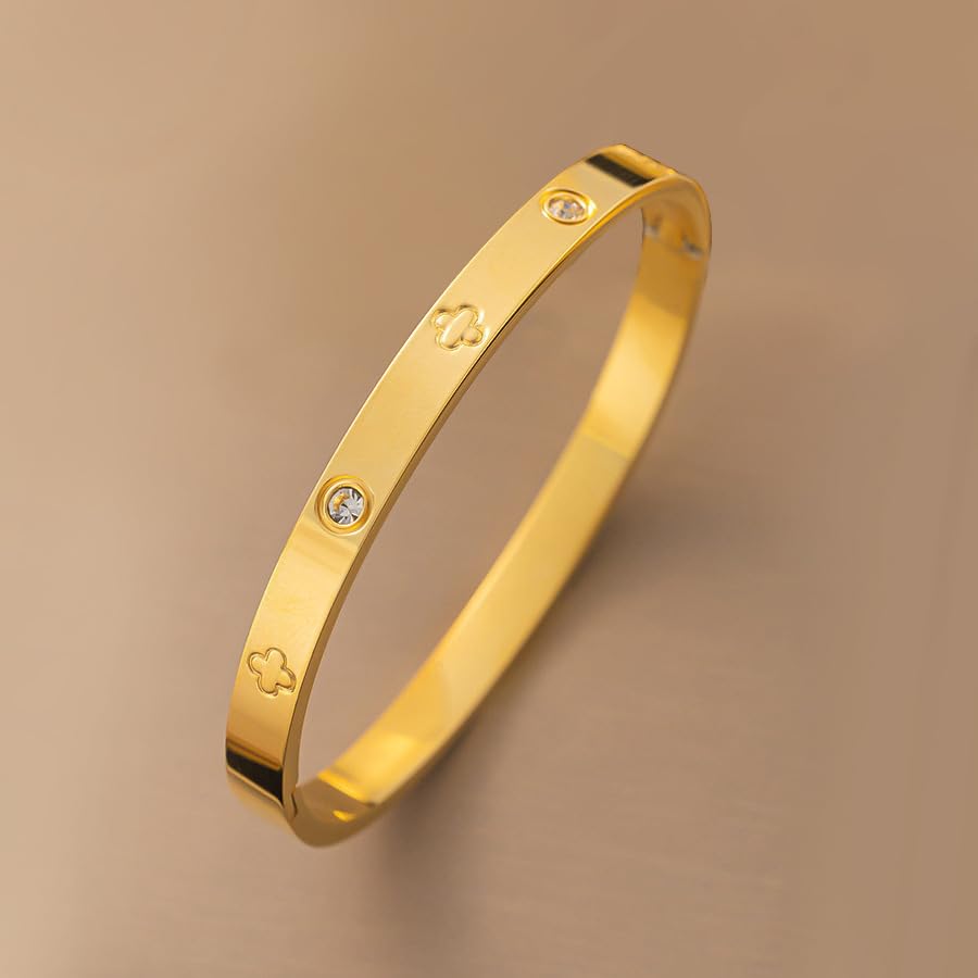 18K Gold H & Love Bangle Bracelets for Women, Stackable Cubic Zirconia H and Love Bracelet Set, Luxury Trendy Stack Jewelry Gift
