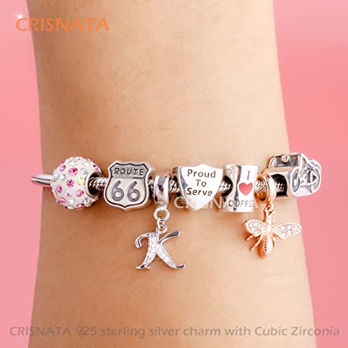 26 Letter Pendant Charms, Polished 925 Sterling Silver Complete Initial A-Z Dangling CZ Stone Alphabet Beads, fits European Bracelet Necklace, Gift for Mother/Father/Daughter/Son/Sister/Aunt - color: Letter K CZ Pendant Charm