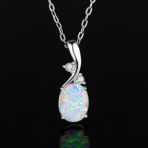VOLUKA Created Opal/Amethyst/Mystic Topaz Pendant Necklace for Women,18K White/Rose Gold Plated Chain Wedding Engagement Jewelry Gift - color: C-Oval necklace-white gold plated