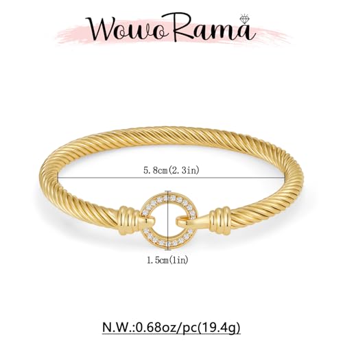 WOWORAMA Twisted Cable Wire Bracelets Two Tone Bangle Bracelet for Women | Stainless Steel, Unisex Gold Silver Bracelet, Mixed Metal Chunky Bangles Jewelry - color: Gold Circle