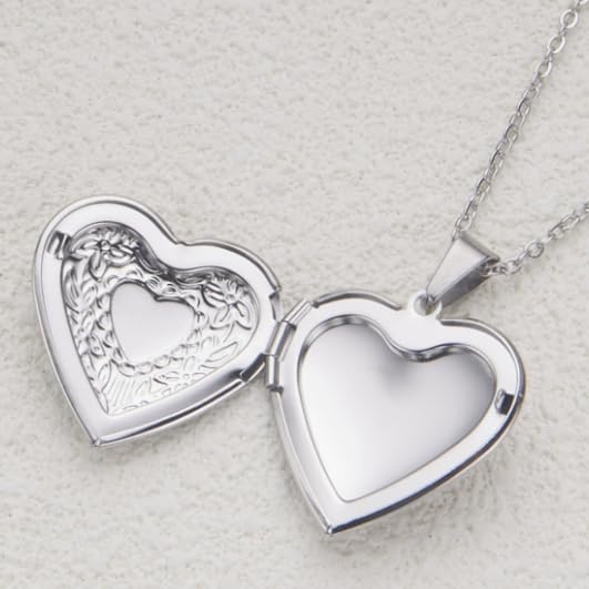 XAM Temperature‑Sensitive Color‑Changing Heart Locket Necklace, Engraved Floral Photo Locket Pendant, Dainty Romantic Jewelry Gift