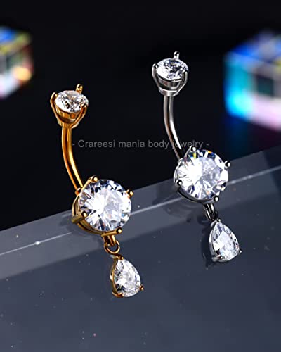 Belly Button Ring Dangle Belly Rings 316L Surgical Steel Belly Button Piercing Jewelry Teardrop Navel Ring for Women - color: Silver-CLCZ-10mm