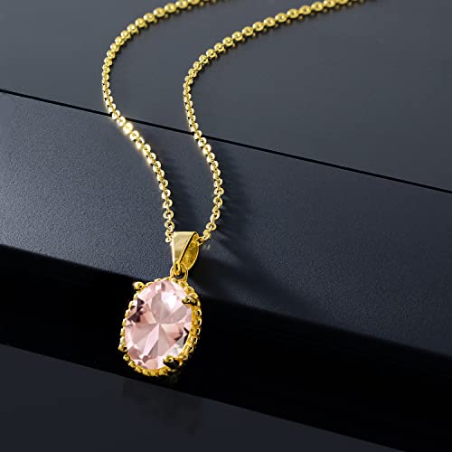 Gem Stone King 11X9MM Oval Gemstone Birthstone Pendant Necklace | 925 Sterling Silver | Solitaire Necklace For Women | With 18 Inch Chain | Fine Jewelry Gifts for Mom Women Wife Her - color: Nano Morganite-October